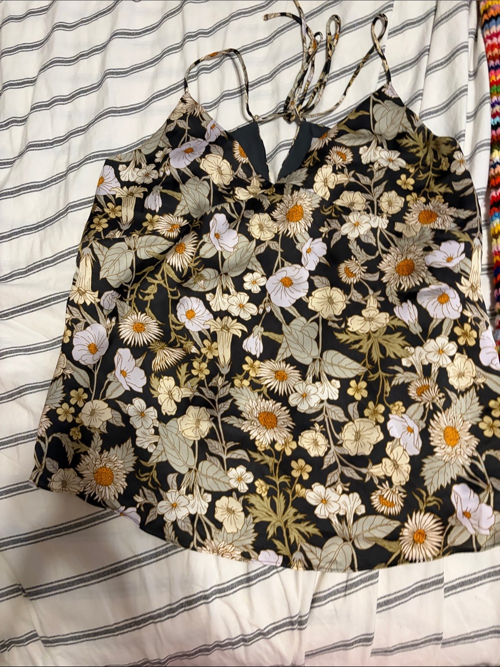 H&M Black Floral Strappy Cami with Cream and Orange Blossoms